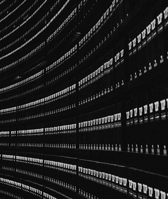 Neatly arranged archive shelves